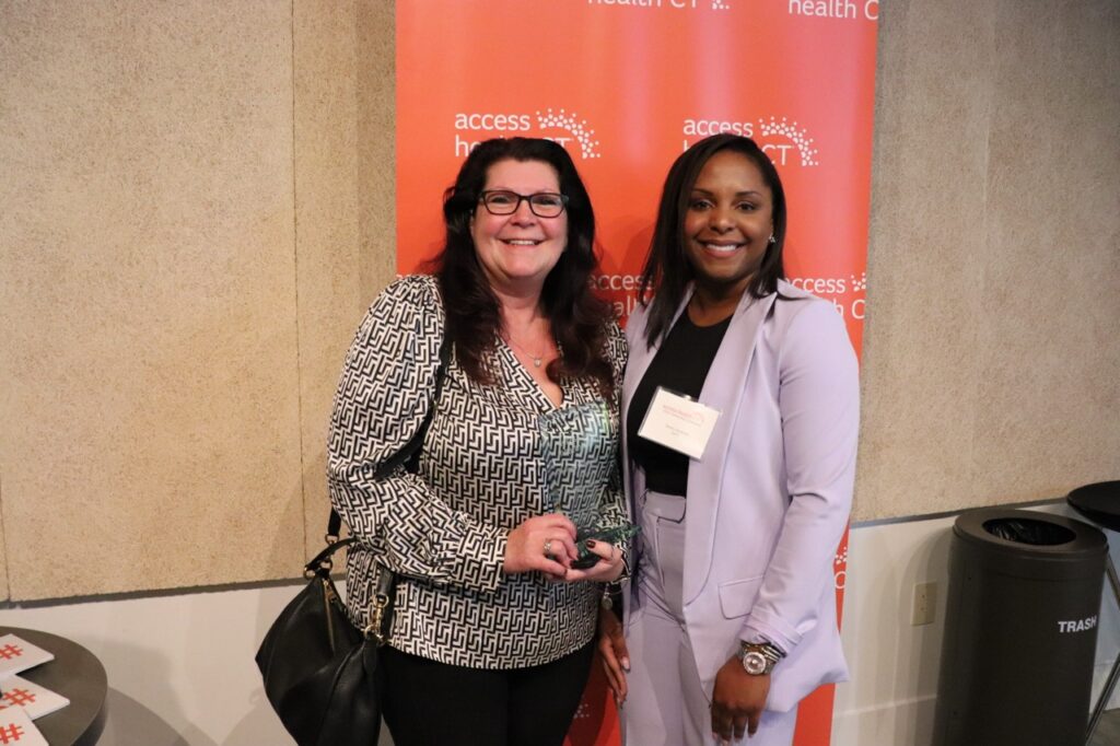 Commitment to Community Award recipient, Chrysalis Center Chief Financial Officer Wendy Briere (left) with Access Health CT Director of Health Equity and Outreach, Tammy Hendricks (right). 